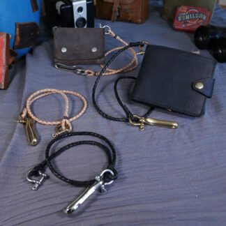 Chaîne de portefeuille en cuir naturel ou noir, avec mousquetons en laiton massif ou acier inoxydable